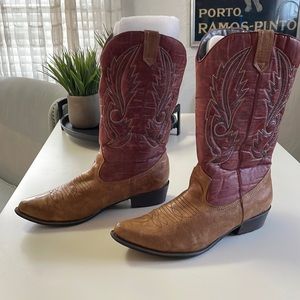 Coconuts red & tan cowboy boots size 9.5